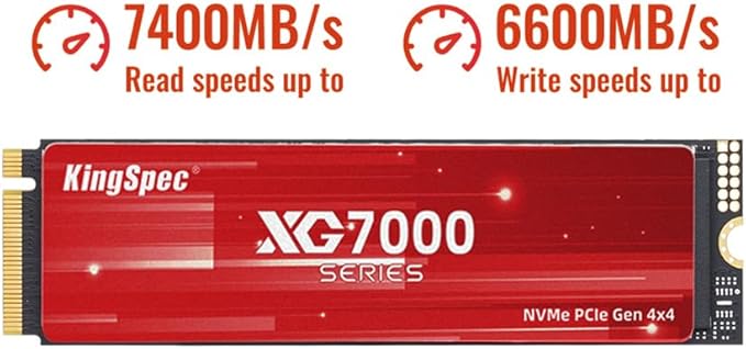 KingSpec XG7000 8TB NVMe SSD PCIe 4.0-7400MB/s Read Speed, 3D TLC NAND M.2 2280 Internal SSD, Compatible with Gaming PC, Laptop, PS5 Console