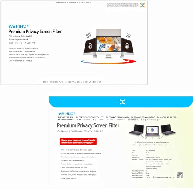 18.5 Inch - 16:9 Aspect Ratio - Computer Privacy Screen Filter for Widescreen Monitor - Anti-Glare - Anti-Scratch Protector Film - Protects Your Eyes from Harmful Glare and Blue Light