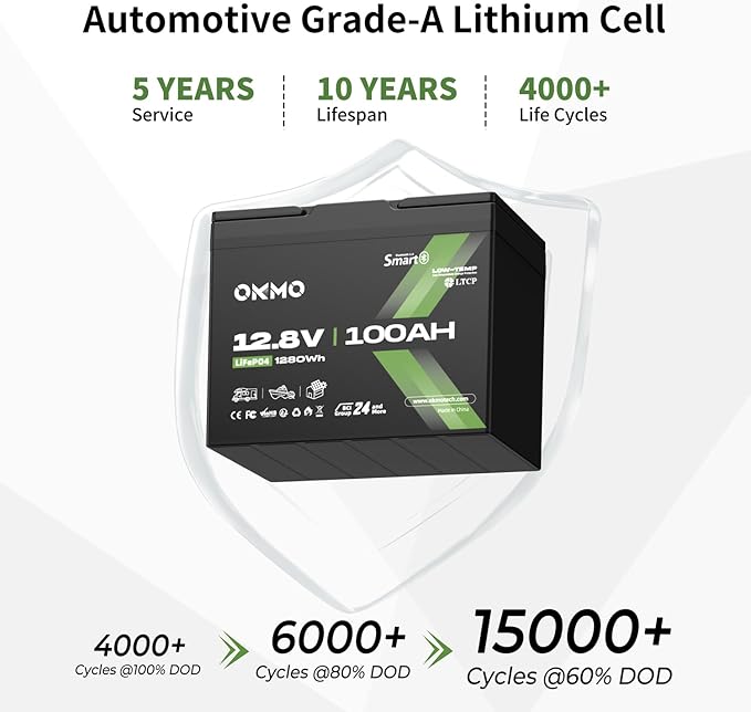 12V 100Ah LiFePO4 Battery with Bluetooth, BCI Group 24, Built-in 100A BMS, 1280Wh Rechargeable Deep Cycle Lithium Battery, 15000+ Cycles for RV, Marine, Solar, Trolling Motor, Home, Off-Grid