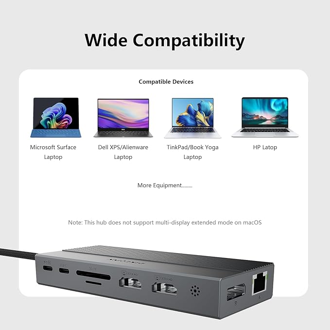 13-in-1 USB C Docking Station: Triple 4K Display, 100W Power Delivery, 5Gbps Data Ports, SD/MicroSD Slot - for Dell XPS, HP Laptops & ThinkPad