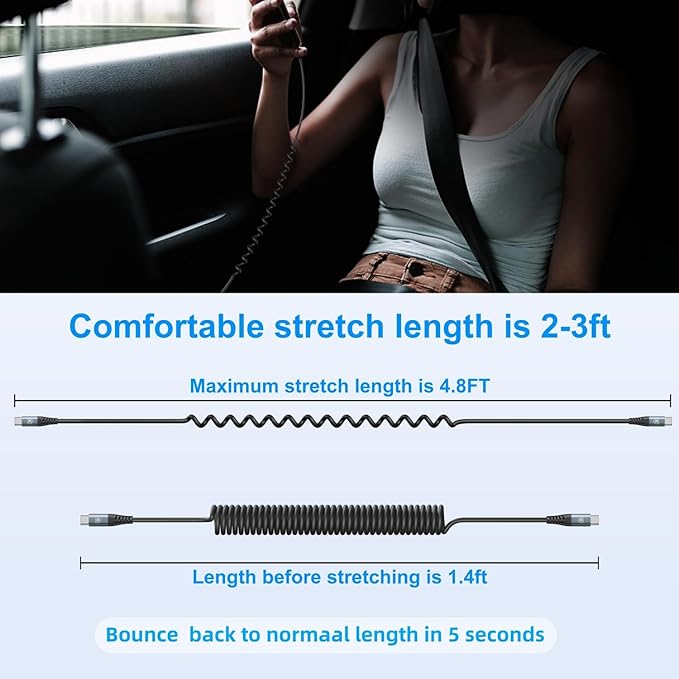 KIYODA 3FT & 6FT USB C to USB C Cable 2Pack - Coiled Type C Fast Charging Cable for Car, Compatible with iPhone 16/15/Plus/Pro/Pro Max/MacBook Pro 2020/Samsung Galaxy S23