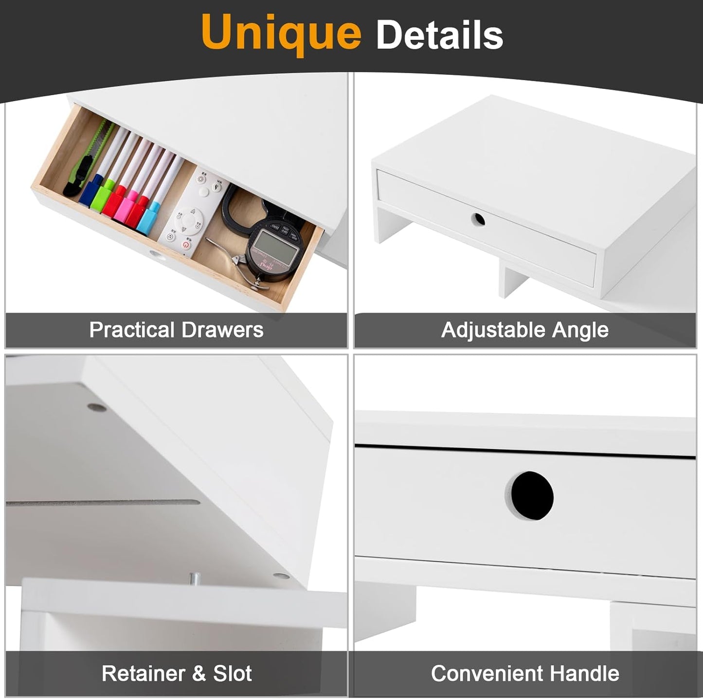 LAPTAIN Monitor Stand with 2 Drawers, Dual Monitor Stand Riser with Adjustable Length and Angle, Desktop Organizer Stand for Laptop/PC/Computer, No Assembly Required, Solid Wood