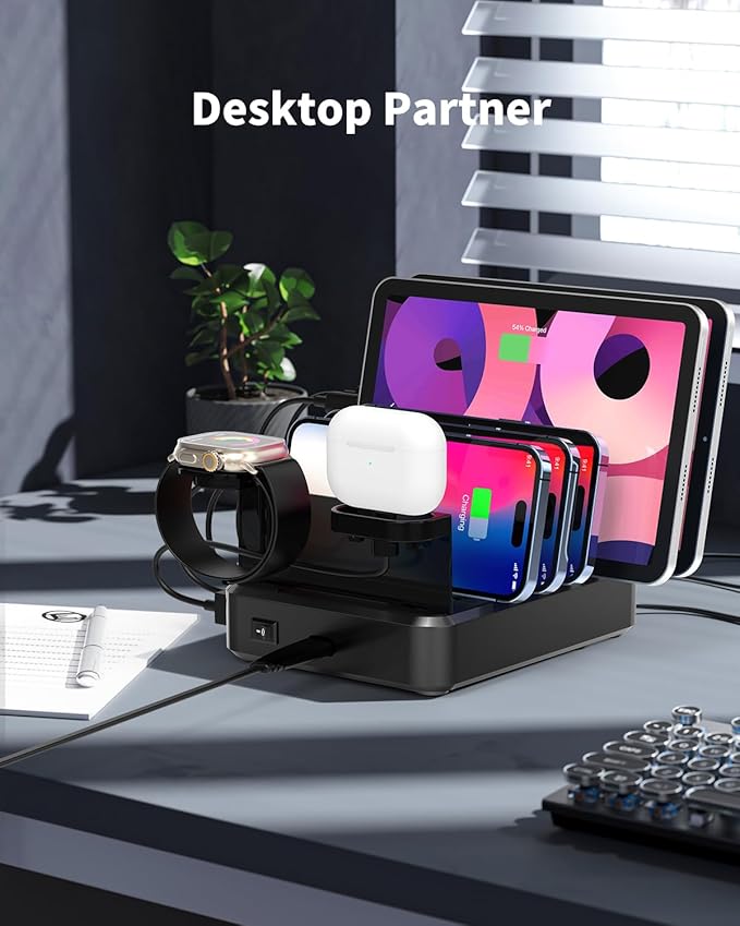 120W USB C Charging Station: 4C2A Port Output Max 65W Fast Charger for MacBook Air Apple iPhone iPad Tablet and Samsung Android Devices (Black)