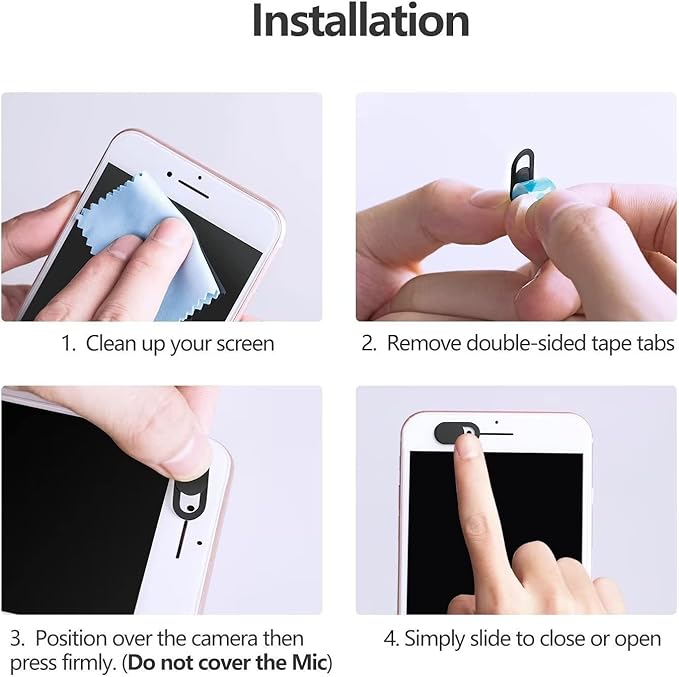 Laptop Camera Cover Slide, Computer Camera Cover Slide Large Size Webcam Cover Slide for MacBook Pro Cute Pattern Design Protecting Privacy Security Ultrathin 3 Pack for Laptop Desktop PC (Black)