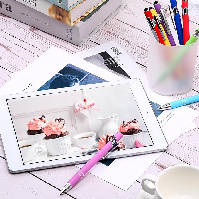 Konohan 100 Pieces Stylus Pen 2 in 1 Ballpoint Pen with Stylus Tip for Touch-Screen Phone Tablet, Touchscreen Devices, Compatible with iPad iPhone