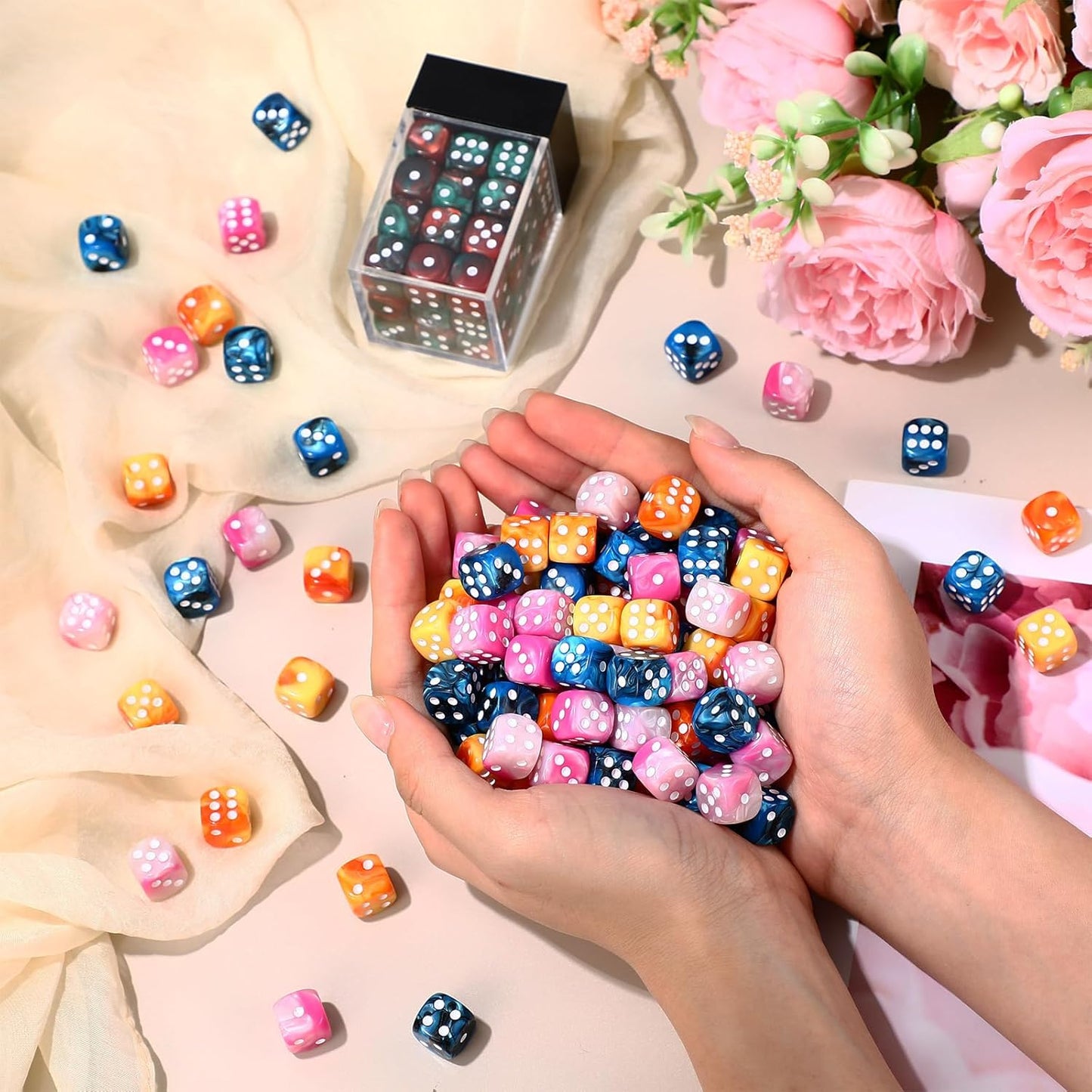 144 Pieces 12mm 6 Sided Mini Dice Set for School Classroom Table Games D6 Game Standard Dice with Portable Plastic Box for Teaching Math Learning