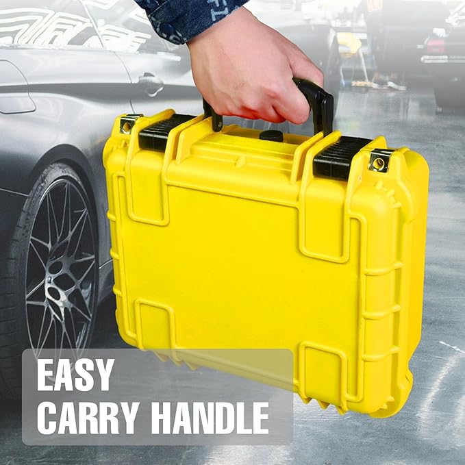 14x 11.5x 6.5 Inch Hard Case, Portable Weather Waterproof Protective Camera Case with Customizable Foam, Fit Use of Drones, Camera, Equipments, Yellow