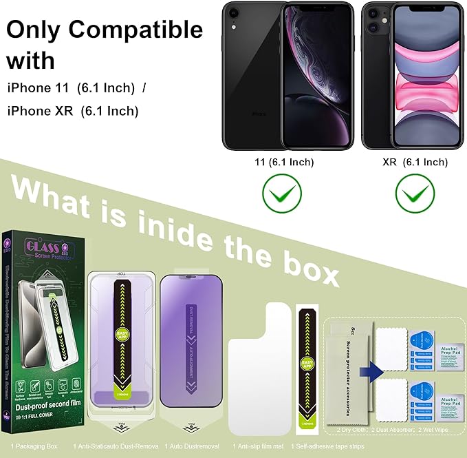 (2-Pack Anti Blue Light Matte Screen Protector for iPhone 11/XR (6.1-Inch),9H Tempered Glass,Anti-Glare,Full Coverage,Anti-Fingerprint,Auto Dust Removal,Bubble-Free