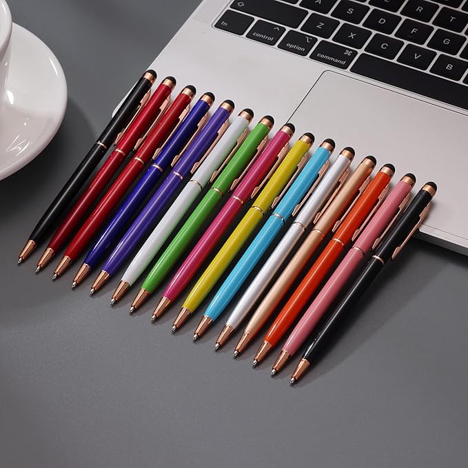 15 Pack Stylus Pens for Touch Screens Stylus Pen Compatible with Phone Tablets Kindle and Black Ink Ballpoint Pens-2 in 1 Stylists Pens (8005 Rose Gold B)