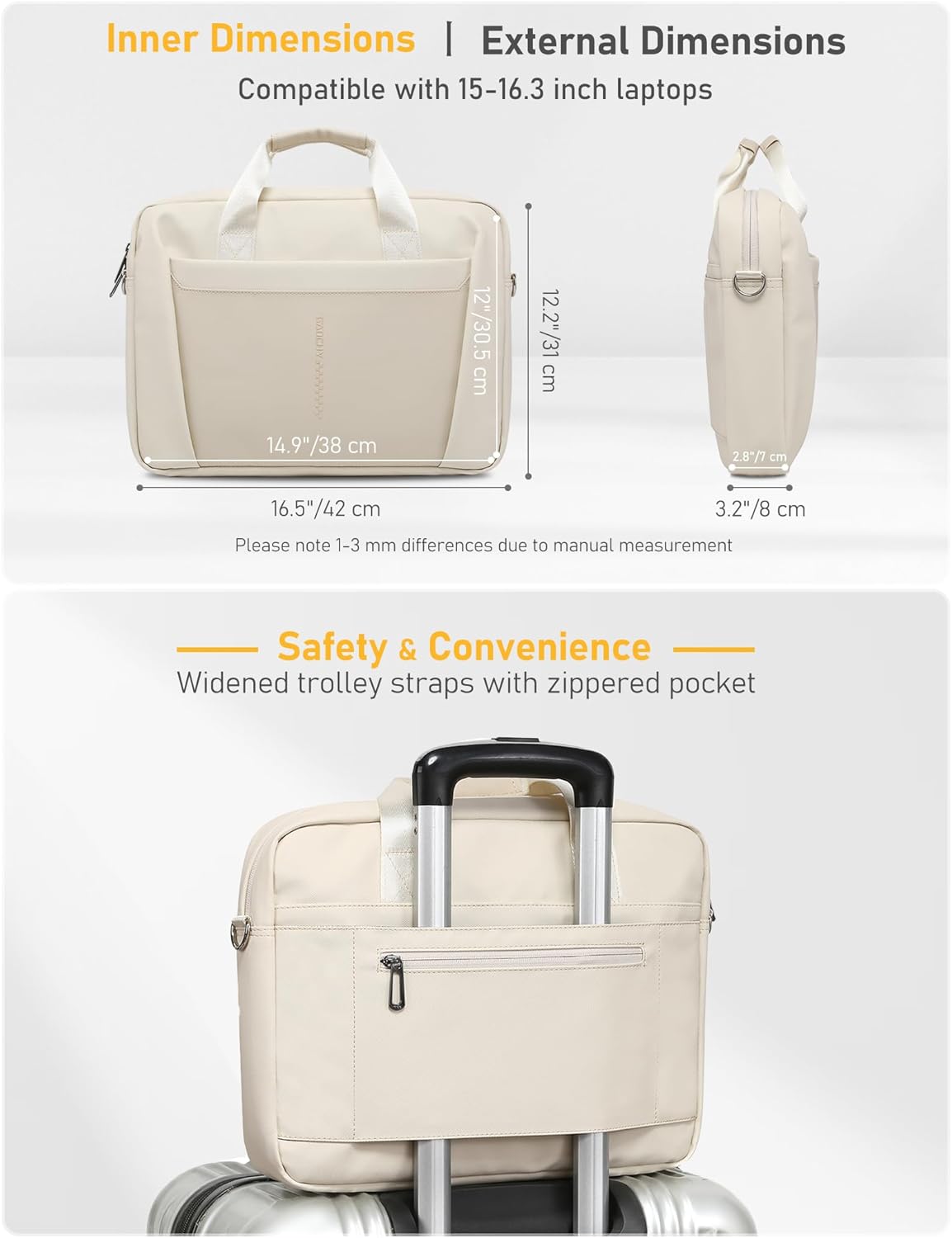 15-16 Inch Laptop Shoulder Bag Business Briefcase Water Resistant Computer Messenger Bags Compatible with MacBook Pro 16, MacBook Air 15 M4, HP, Dell, ASUS Notebook, Pearl White