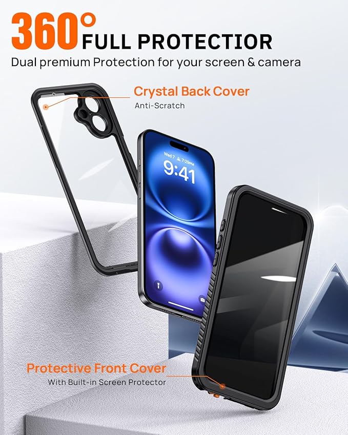 Lanhiem for iPhone 16 Privacy Case, Waterproof Dustproof Shockproof Cases for iPhone 16 with Privacy Screen Protector, Full Body Heavy Duty Protective Cover for iPhone 16-6.1 inch (Black)