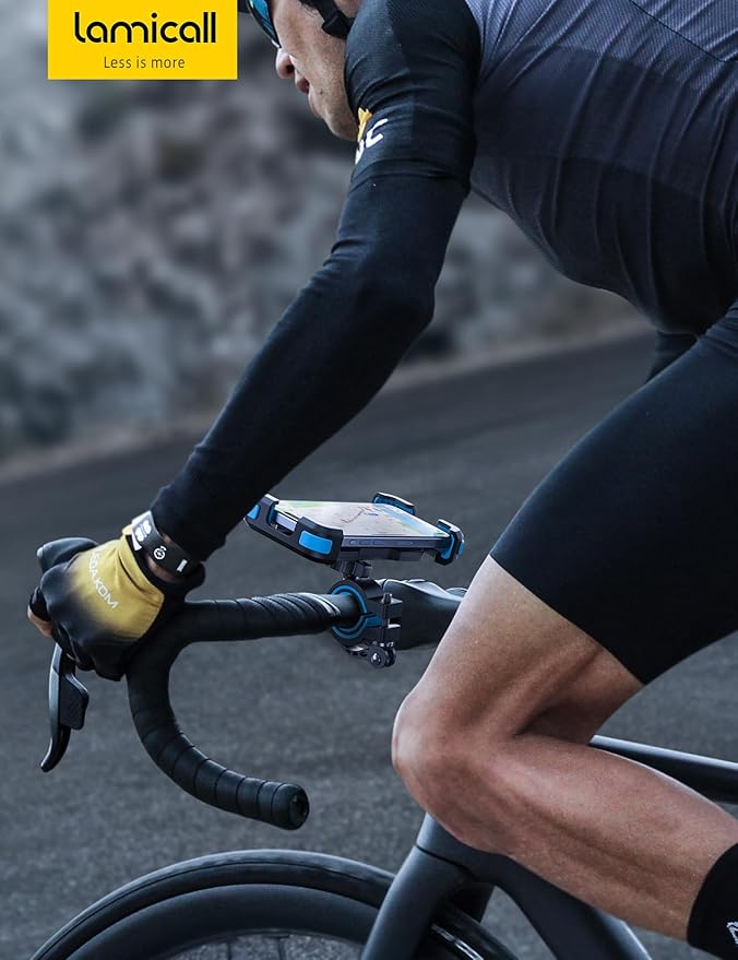 Lamicall Motorcycle Phone Mount, Bike Holder - Upgrade Adjustable Cell Holder, Bicycle Scooter Handlebar Cradle Clip for iPhone 15 Pro Max/Plus, 14, Galaxy S22 and 4.7-6.8" Phone, Blue