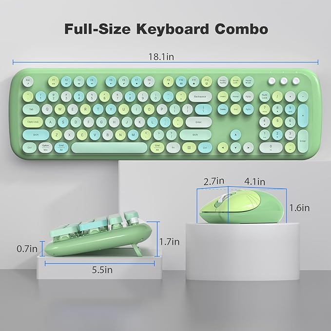 KNOWSQT Wireless Keyboard and Mouse Combo Pale Green - Colorful 104 Key 2.4G Round Keycap Typewriter Keyboards, USB Dongle Plug and Play, for Laptop, Windows, PC, Computer, Desktop