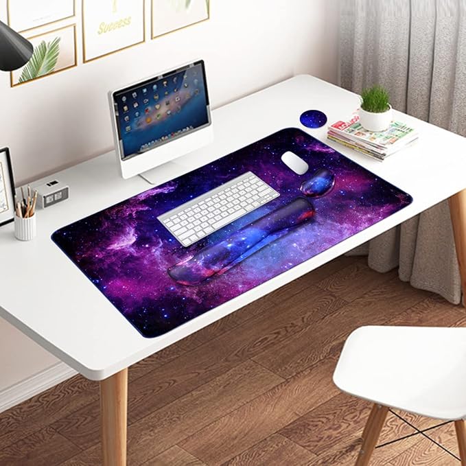 Keyboard Mouse Pad Set, Extended Mouse Pad+Keyboard Wrist Rest Support, Memory Foam Ergonomic, 3Pcs (35.4×15.7 in) Desk Pad Set for Home Office Study Game - Galactic