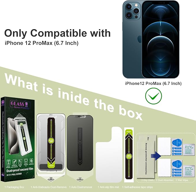 (2-Pack Matte Privacy Anti-Spy Screen Protector for iPhone 12 Pro Max (6.7-Inch),9H Tempered Glass,Anti-Glare,Full Coverage,Anti-Fingerprint,Auto Dust Removal,Bubble-Free