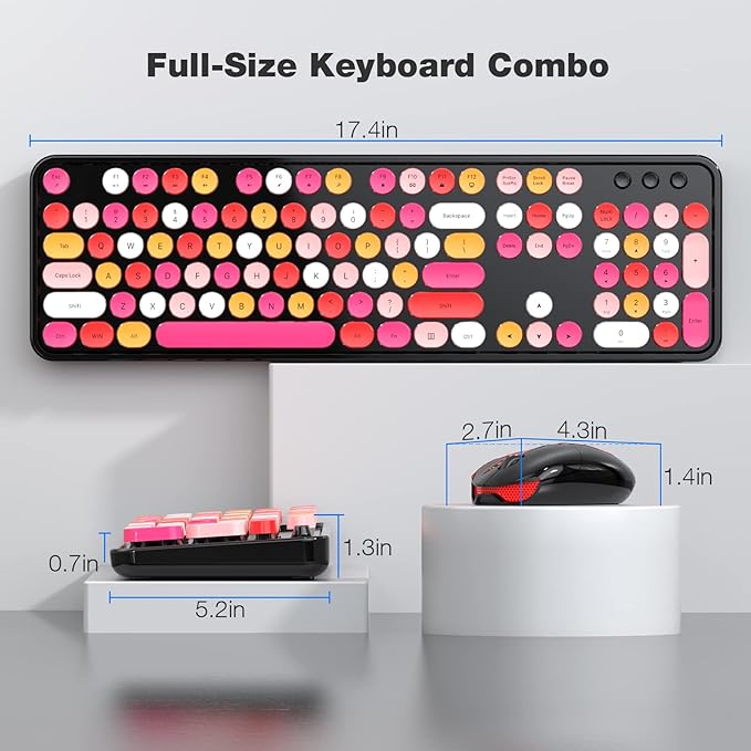 KNOWSQT Wireless Keyboard and Mouse Combo, Black Colorful 2.4G Typewriter Full-Size Cute Keyboards - USB Receiver Plug and Play, for Computer, PC, Laptop, Desktop, Windows