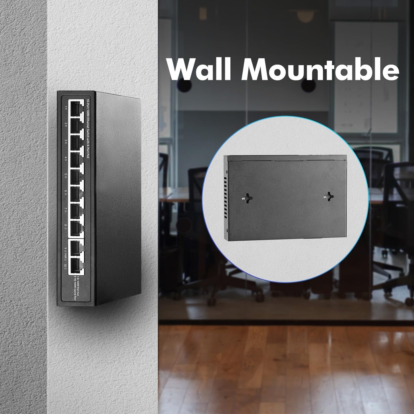 10 Port Mini PoE Switch with 8 PoE+, 2 Uplink, 10/100Mbps Ethernet, 120W 802.3af/at PoE, Fanless Metal Plug & Play PoE+ YuLinca Network Switch