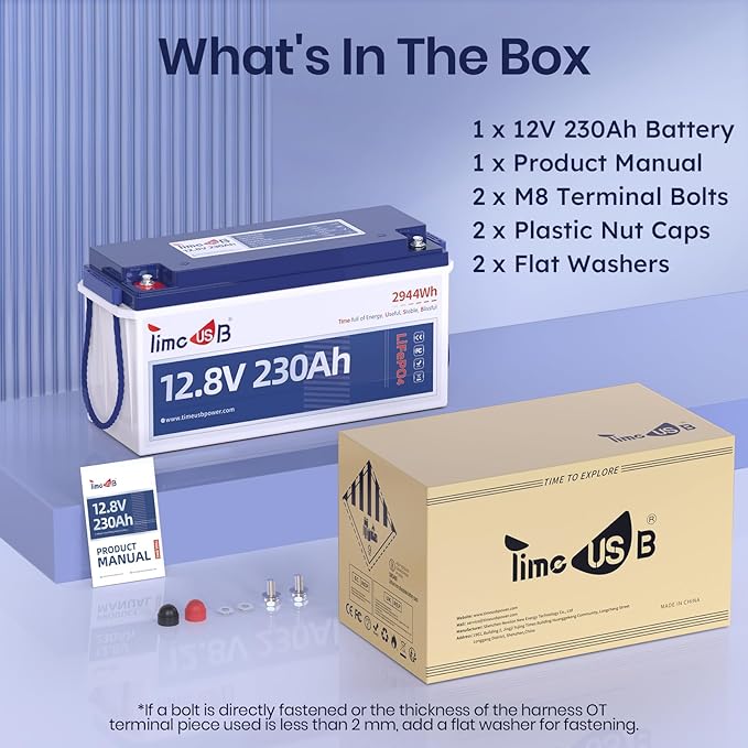 12V 230Ah LiFePO4 Battery, Built-in 150A BMS, Max. 1920W Power Output & 2944Wh Energy Lithium Battery, 15000 Cycles for Your RVs, Solar System, Off-Grid, Camper, etc