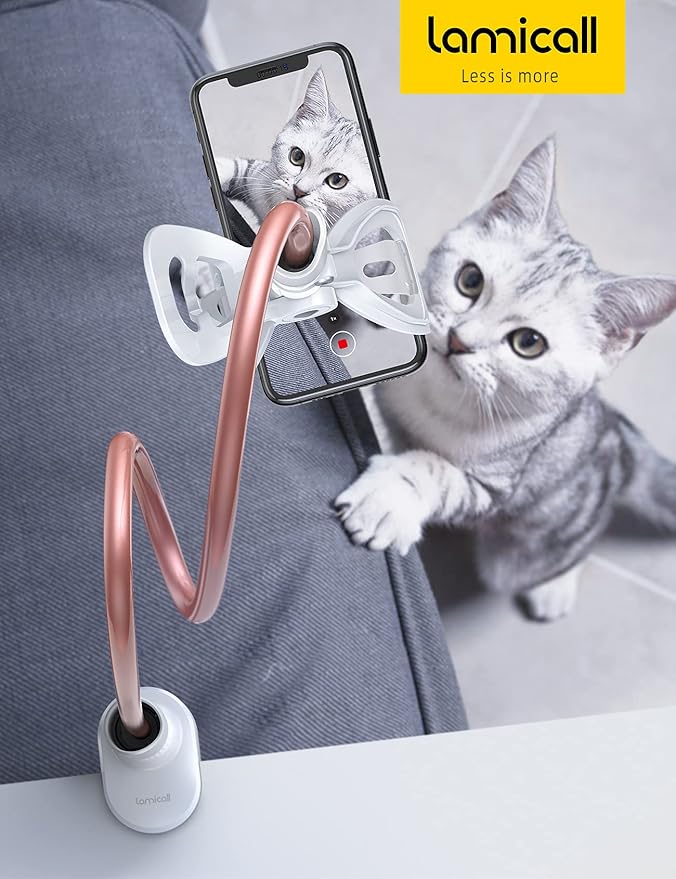 Lamicall Phone Holder Bed Gooseneck Mount - Cell Phone Clamp Clip for Desk, Flexible Lazy Long Arm Headboard Bedside, Overhead Mount Stand, for 4-7" Phone, iPhone 15 Pro Max, 14 Plus, 13, Rose Gold