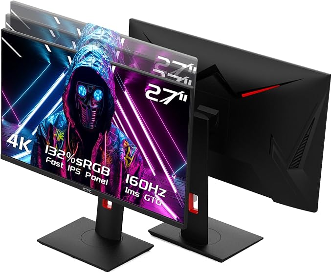 KTC 27" 4K UHD 144Hz Gaming Monitor - Fast IPS Panel 160Hz 1ms GTG, HDR400 132% sRGB, HDMI2.1/DP1.4, VESA Mount, Height/Tilt/Pivot/Swivel Stand, Vertical Monitor Ideal for Gamers, Designers