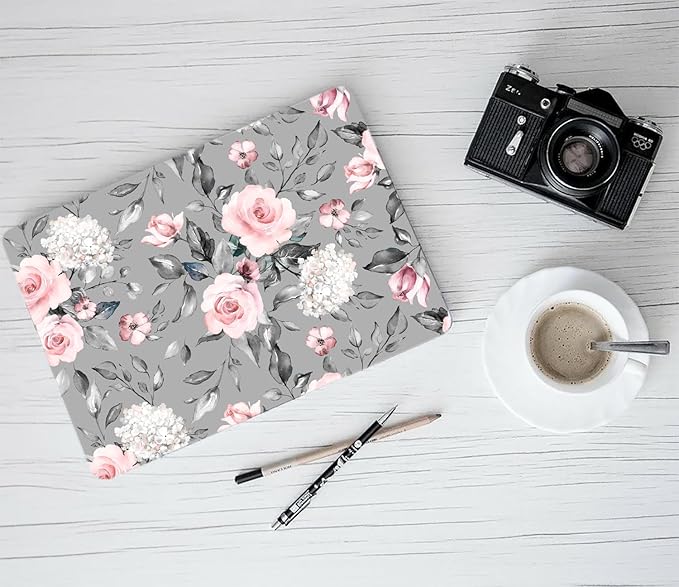 LanBaiLan Compatible for MacBook Pro 13 inch with Touch Bar 2022 2021 2020 2019 2018 2017 2016 Release M1 M2 A2338 A2289 A2251 A2159 A1989 A1706 A1708 Protective Case & Keyboard Cover, Grey Flowers