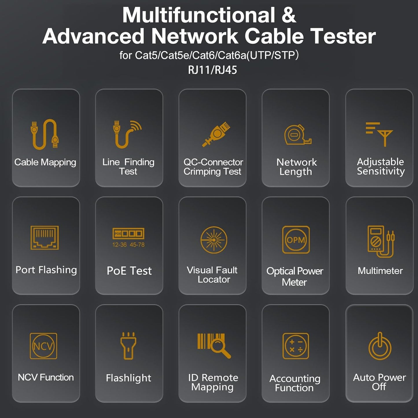 11 In 1 Network Cable Tester with 60000 Digit Multimeter 7 Wavelengths OPM 10Km/10mW VFL 600M Measurable Length 100 Records Tool Kit for CAT5 CAT6 Telephone Ethernet RJ11 RJ45 PoE Wire Tracer NCV, Red