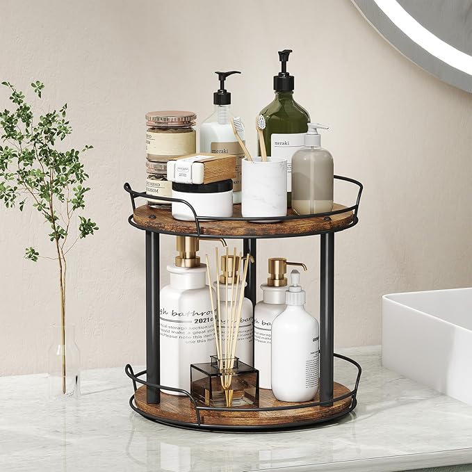 LAMU 10.2'' Wood Lazy Susan Turntable Organizer for Cabinet, 3 Tier Lazy Susan Spice Rack Organizer for Kitchen, Table Top, Countertop, Pantry, Bathroom