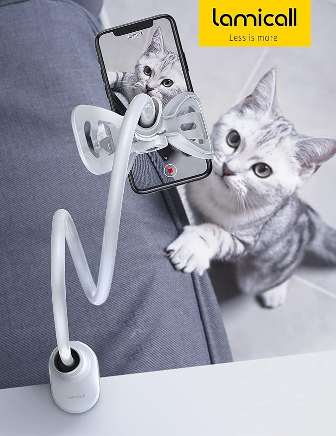 Lamicall Phone Holder, Gooseneck Mount, Compatible with 4-7'' Smartphones and Desktops, Adjustable Arm and Non-Slip Base, Easy to Install and Use