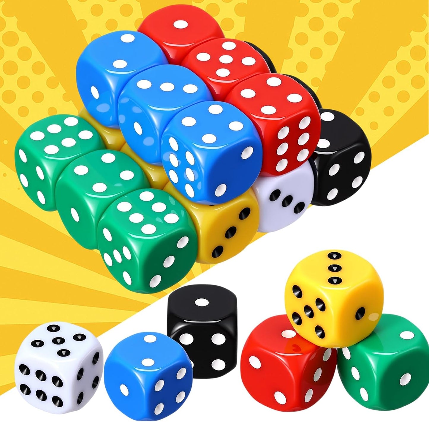 18 Pcs Casino Theme Party Dice Large Opaque Jumbo Acrylic D6 Dice for Casino, Craps, Table Games and Board Games(25 mm,Solid Color)