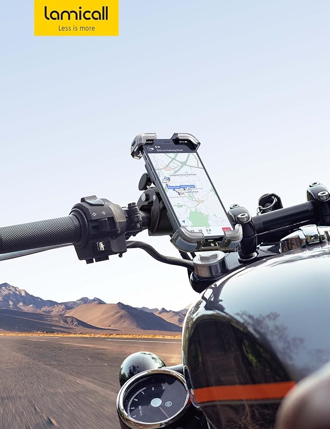 Lamicall Motorcycle Phone Mount, Bike Phone Holder - Upgrade Quick Install Handlebar Clip for Bicycle Scooter, Cell Phone Clamp for iPhone 15 14 13, Galaxy and More 4.7-6.8" Phone, Transparent Gray