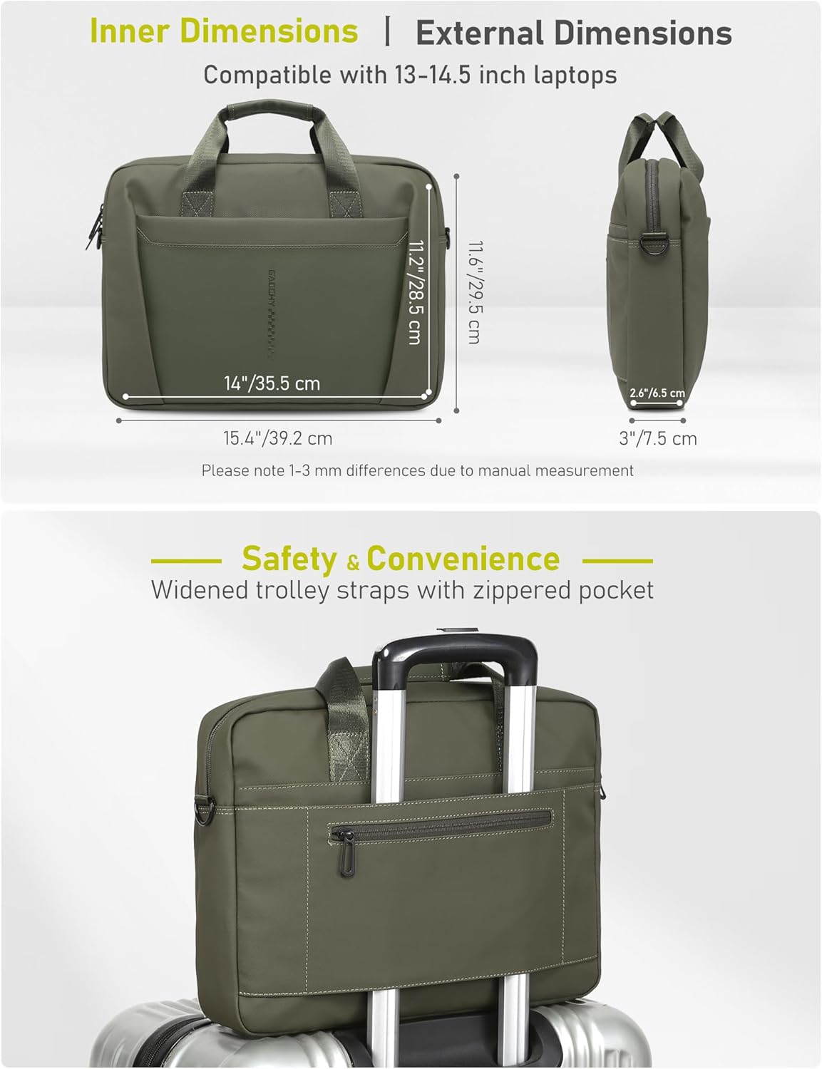 13-14 Inch Laptop Shoulder Bag Business Briefcase Water Resistant Computer Messenger Bags Compatible with MacBook Pro 14, MacBook Air 13 M4, HP, Dell, ASUS Notebook, Green