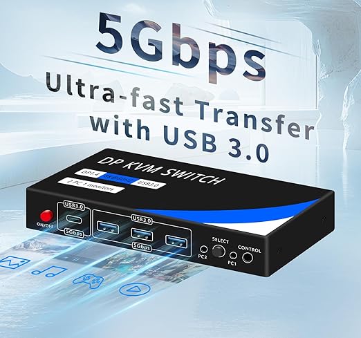 kvm Switch 1 Monitors 2 Computers 8K@60HZ,4K@120HZ,4 Port USB3.0(with 1 USB C,displayport kvm switches,dp kvm Switch 2 Computers 1 Monitor,Supports Multiple Operating Systems.