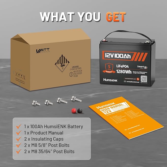 12V 100Ah LiFePO4 Lithium Battery Bluetooth - BCI Group 24 Deep Cycle Battery, Built-in 100A BMS & Low-Temp Protection, 15000+ Cycles, for RV/Marine/Trolling Motor/Off-Grid/Home Backup