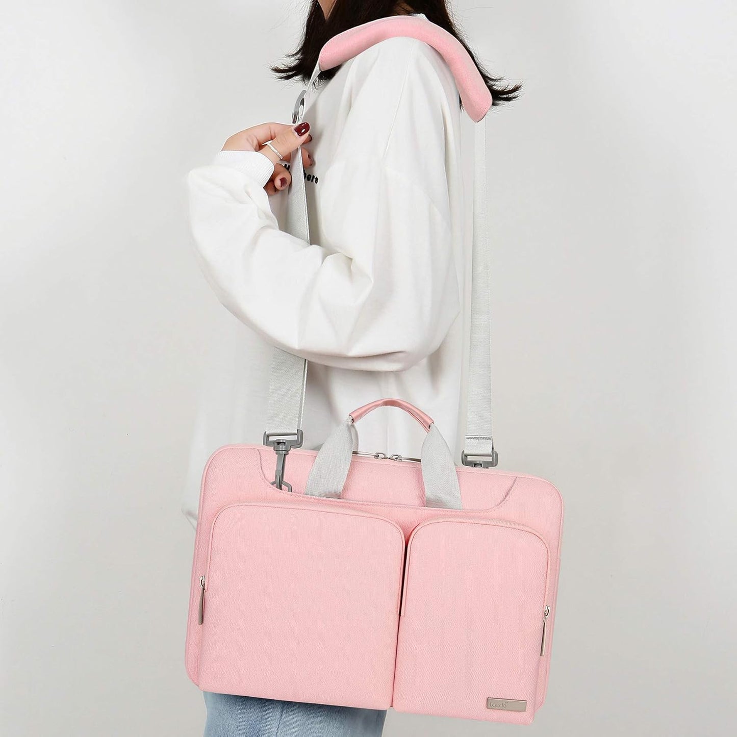 Lacdo 360° Protective Laptop Shoulder Bag, 16 inch Laptop Bag for 16 inch New MacBook Pro M4/M3/M2 /M1 Pro Max A3403 A3186 A2991 A2780 A2485 2024-2019, 15" Surface Laptop 7th Copilot+PC Computer, Pink