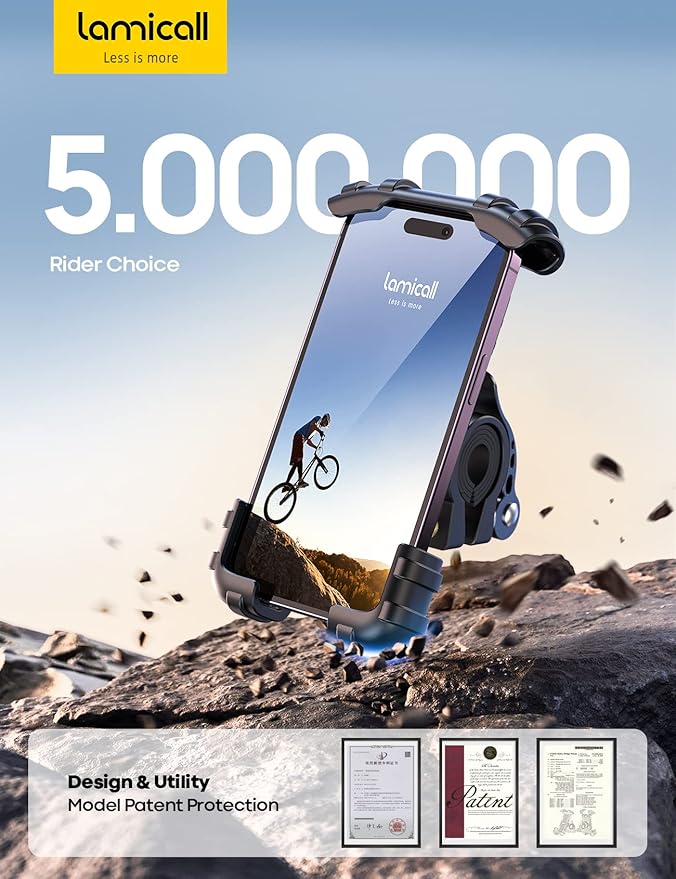 Lamicall Bike Phone Holder, Motorcycle Mount - Motorcycle Phone Holder, Handlebar Cell Phone Clamp, Scooter Phone Clip for iPhone 16 Pro Max/Plus, 15 Pro Max, S10, S20, More 4.7" to 6.8" Smartphones