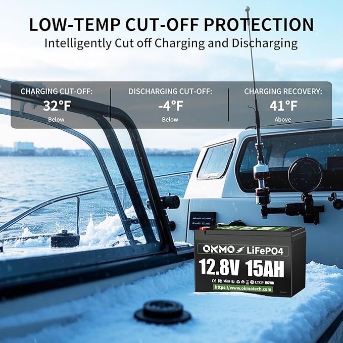 12V 15Ah Lithium Battery, Rechargeable LiFePO4 4000+ Cycles Rechargeable Battery Built-in 12A BMS for Scooter, Power Wheels, Fish Finder, UPS, Lighting and More