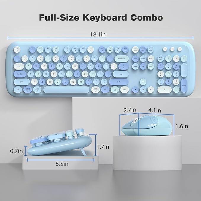 KNOWSQT Wireless Keyboard and Mouse Combo Pale Blue - Colorful 104 Key 2.4G Round Keycap Typewriter Keyboards, USB Dongle Plug and Play, for Laptop, Windows, PC, Computer, Desktop