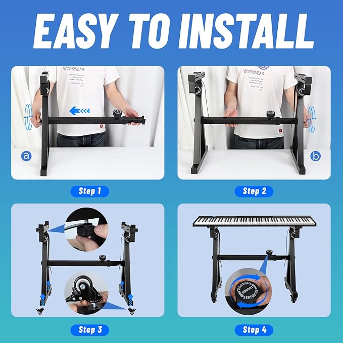 Keyboard Stand Piano w/ Wheels Duty Piano Stand Z Style Adjustable Keyboard Stand Keyboard Holder Piano Keyboard Stand - Sturdy Rolling Musical Keyboard Stand Fits 54, 61 And 88 Keys Electric Keyboards Digital Pianos