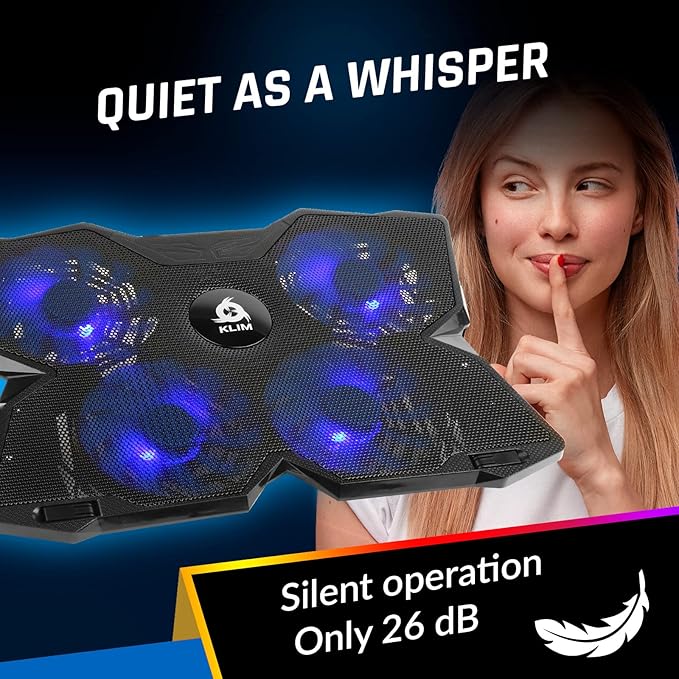 KLIM Wind Laptop Cooling Pad - More Than 500 000 Units Sold - New Version - The Most Powerful Rapid Action Cooling Fan - Laptop Stand with 4 Cooling Fans at 1200 RPM - USB Fan - PS5 PS4 - Blue