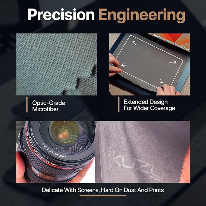 Kuzy 3 Pack Premium Microfiber Cleaning Cloth - MacBook Screen Cleaner Keyboard Cover Imprint Protection Accessories - Laptop Screen Cleaner Cloth - Eyeglass Lens Glasses Cleaner, 3 Pack - Gray