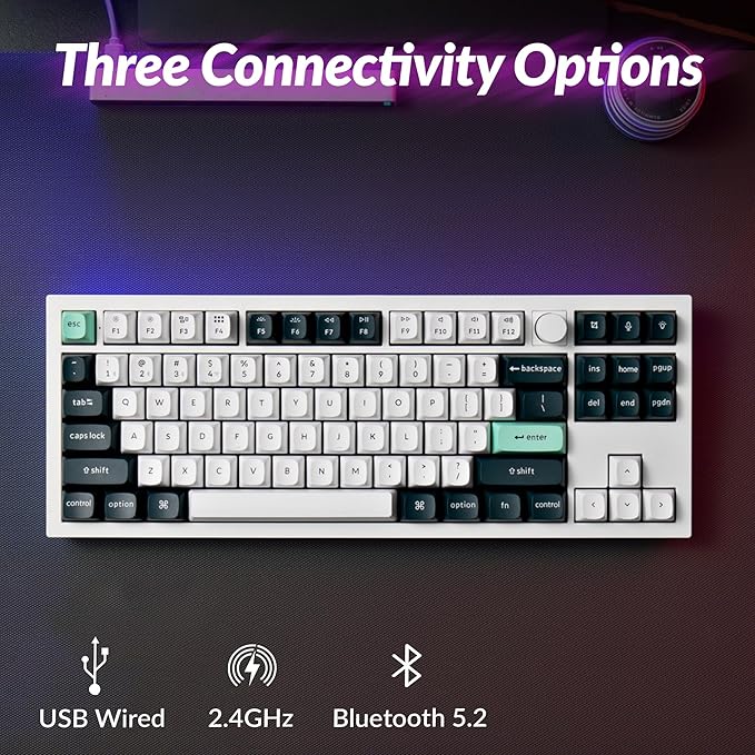 Keychron Q3 HE Wireless Custom Mechanical Keyboard, 2.4 GHz/Bluetooth/Wired QMK Rapid Trigger 80% TKL Hot-Swappable Programmable RGB Gateron Double-Rail Magnetic Switches for Mac Windows, Shell White