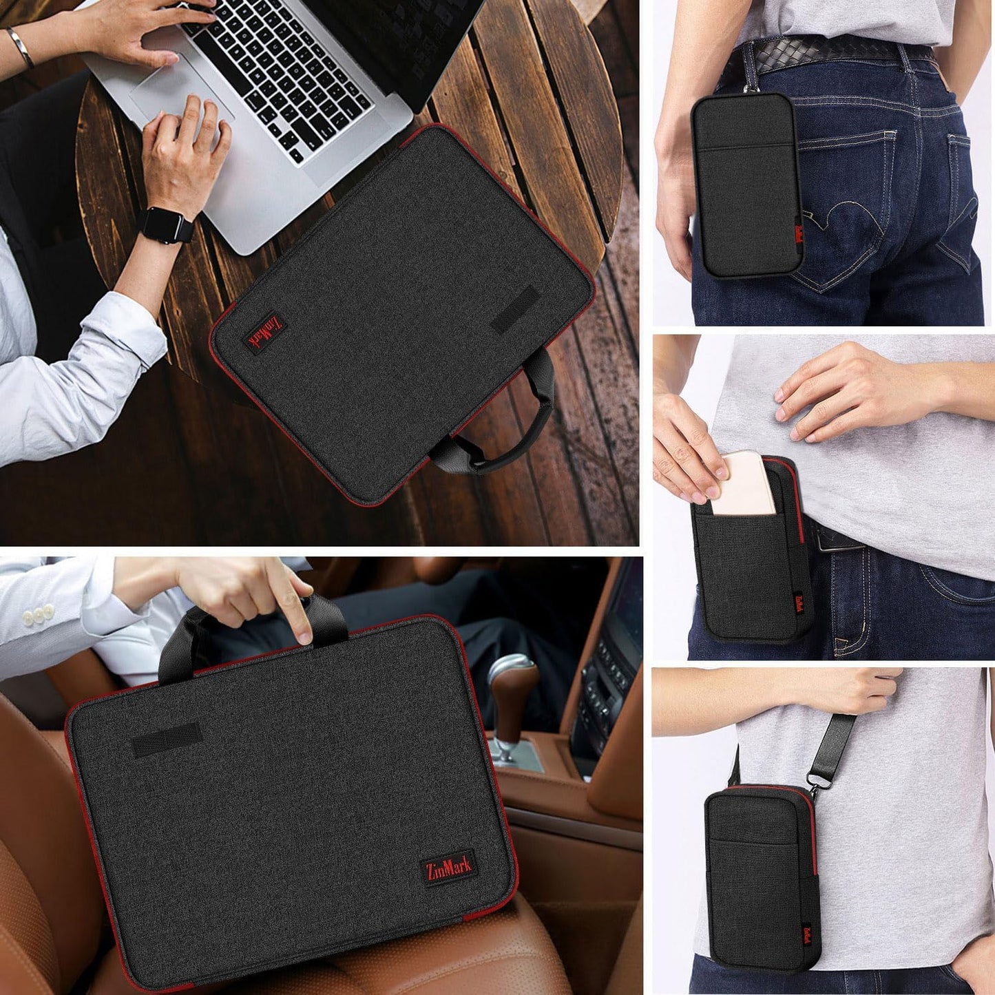 Laptop Case 15.6 Inch Briefcase Military-Grade Protection with Detachable Belt Bag, Compatible All Model of 15-16 Inch MacBook Pro and Most Popular 15.6 Inch Notebooks Chromebooks (Black Red)