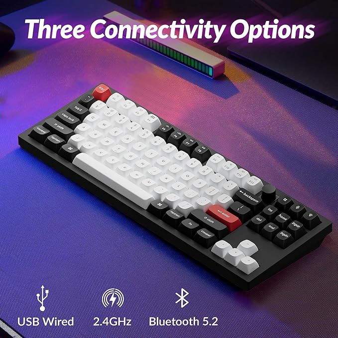 Keychron Q3 HE Wireless Custom Mechanical Keyboard, 2.4 GHz/Bluetooth/Wired QMK Rapid Trigger 80% TKL Hot-Swappable Programmable RGB Gateron Double-Rail Magnetic Switches for Mac Windows, Carbon Black