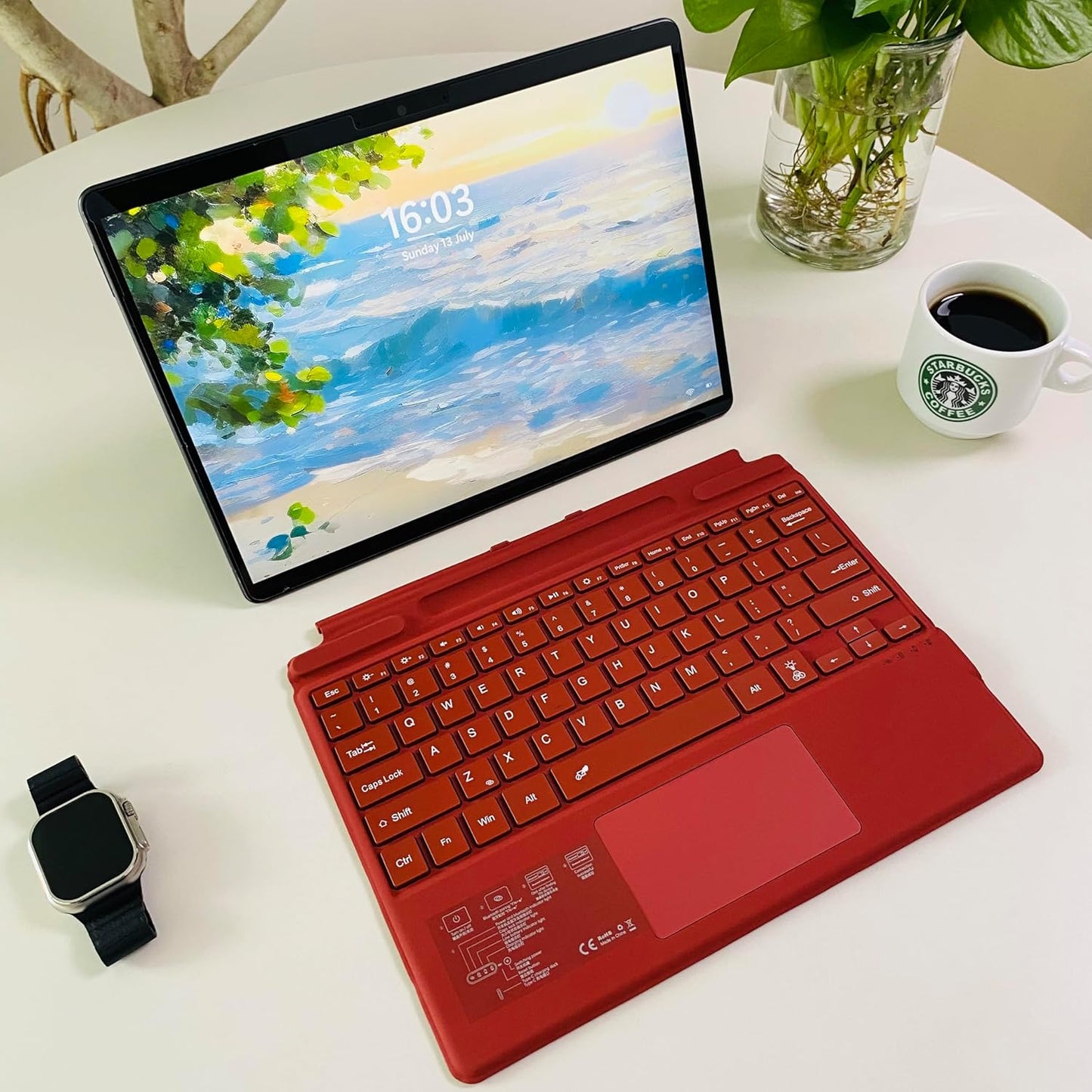 Keyboard for Microsoft Surface Pro Copilot+ (11th Edition) / Pro 11 / Pro 10 / Pro 9 / Pro 8 / Pro X, 13 inch, Detachable Type Cover with Touchpad, 7-Color Backlit & Pen Holder (Red)