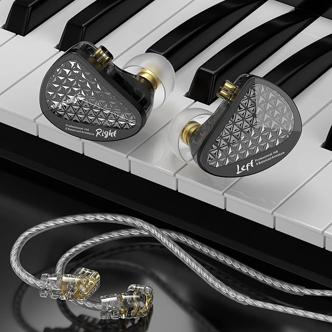 KZ AS16 PRO in Ear Monitor,8 BA Units on Each Side Wired Earphone with Detachable Cable HiFi IEM Earbuds,Stage Monitor Earphone HiFi Earbuds Headphone for Musician Audiophile(Black,Without Mic)