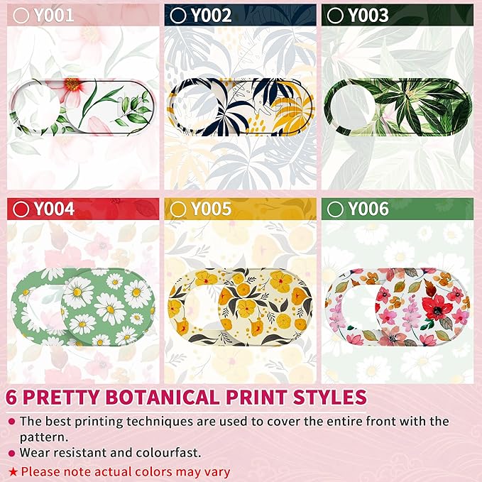 Laptop Camera Cover Slide Cute, Ultra Thin Webcam Cover for iPhone iPad MacBook Pro Computer iMac Cell Phone PC Accessories, Camera Blocker Slider, Great for Privacy - Flowers (3 Small+3 Large)