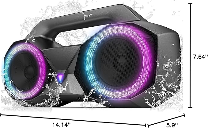 KMAG Bluetooth Speaker Wireless, 80W Loud Speaker with Deeper Bass, IPX7 Waterproof, 20H Playtime, Cool Lights, TWS, Portable Speaker for Home, Outdoor, Workshop, Party, Gift for All