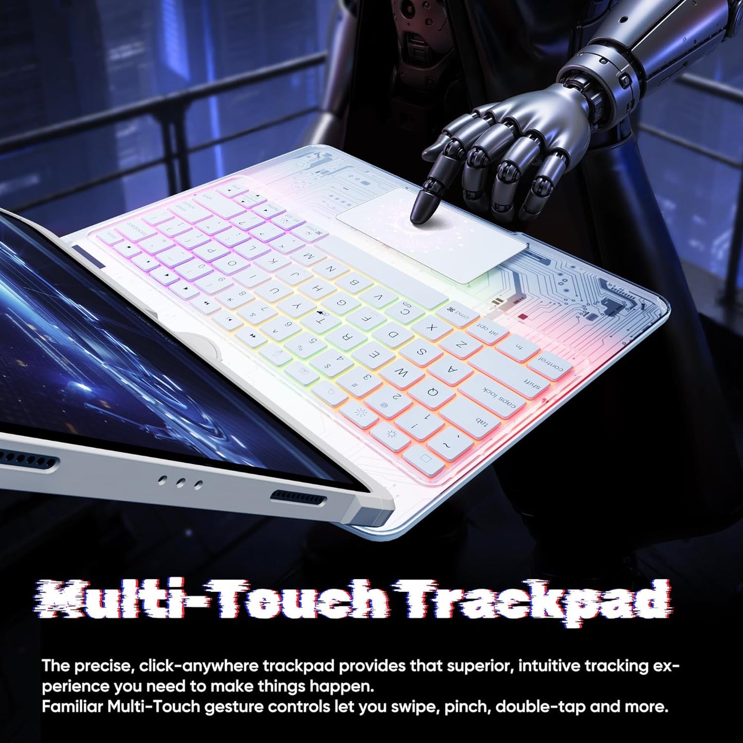 KITONE Transparent Case with Wireless Keyboard for iPad 11th Gen 11-in.(A16, 2025), 2022 iPad 10th Gen 10.9-in, 7 Colors Backlight, Trackpad, 360°Rotating Stand, Tech Style