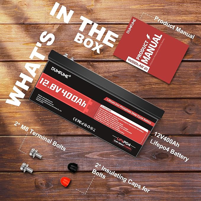 12V 400Ah LiFePO4 Lithium Battery,5120Wh Energy Built-in 200A BMS 15000+ Cycles for RV,Trolling Motor, Marine,Solar,Home Energy Storage,Off-Grid Applications