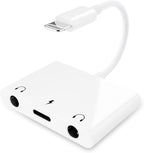 3 in 1 Dual 3.5mm Headphone Jack Adapter - Earphone Jack Audio and Charging Adapter - Headphone Splitter for iPhone 14/13/ 12/11/ X/ 8 - White